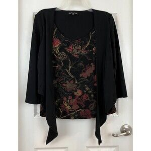 BRIGGS NEW YORK -  Black Mock 2 Piece 3/4 Sleeve Travel  Knit Top size Medium